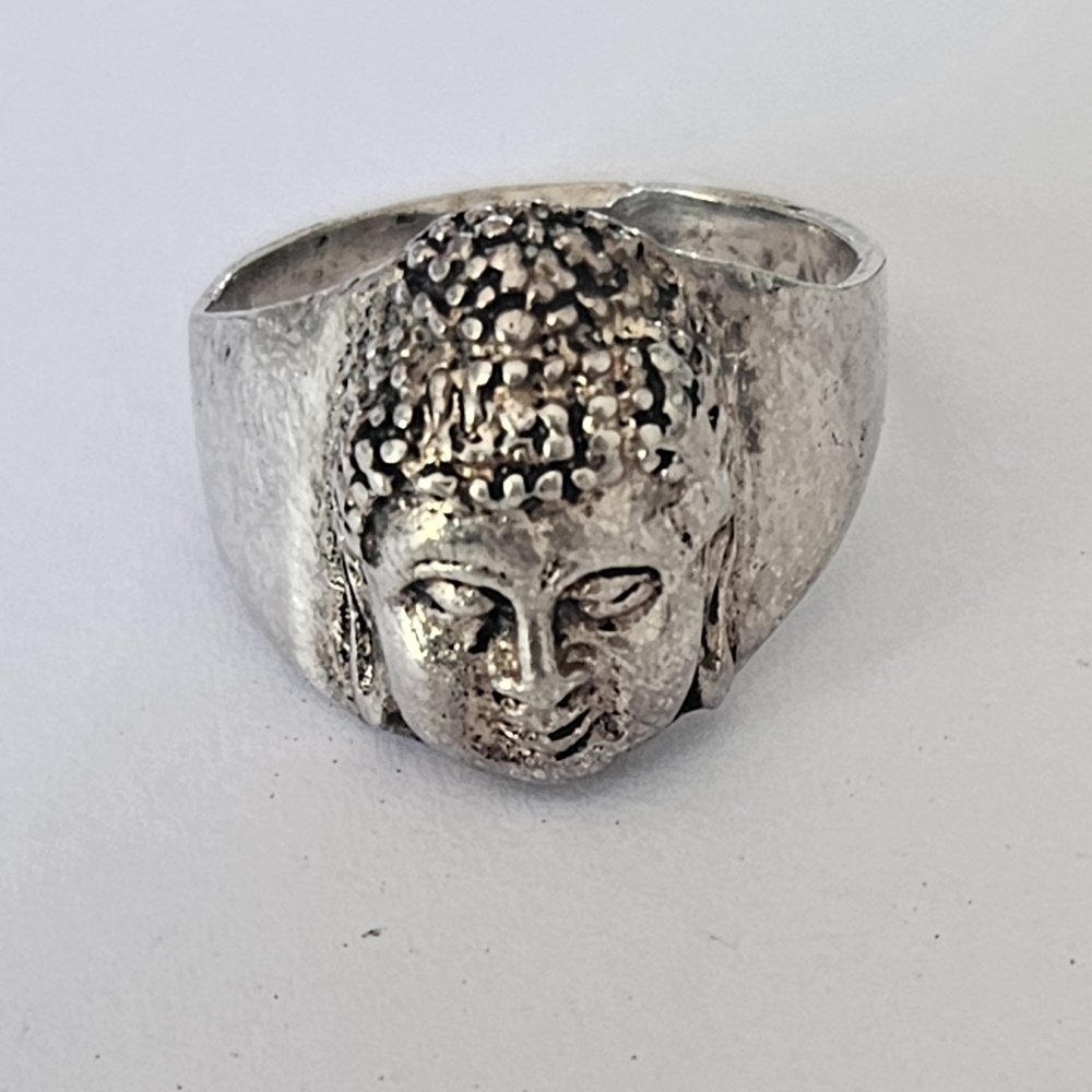925 Solid Silver Buddha Face Ring